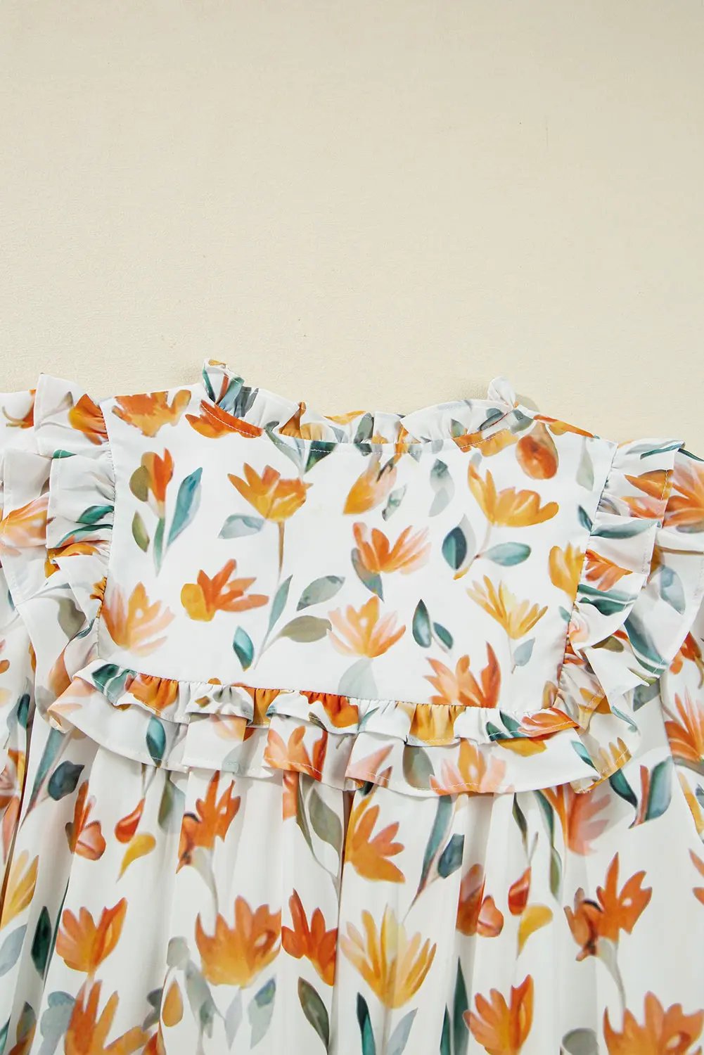 Yellow Floral Print Tie Neck Frilled Long Sleeve Mini Dress Dear-Lover Dropshipping